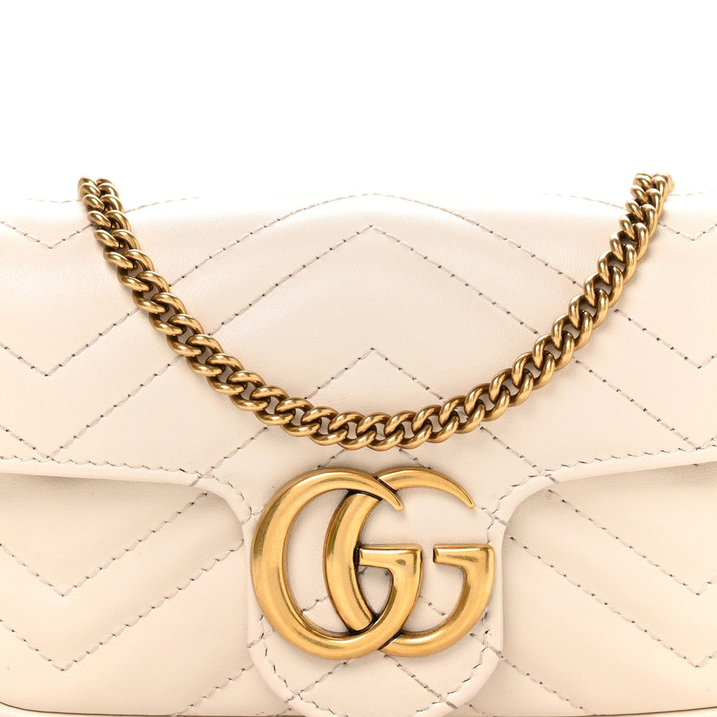 Calfskin Matelasse Super Mini GG Marmont Shoulder Bag White