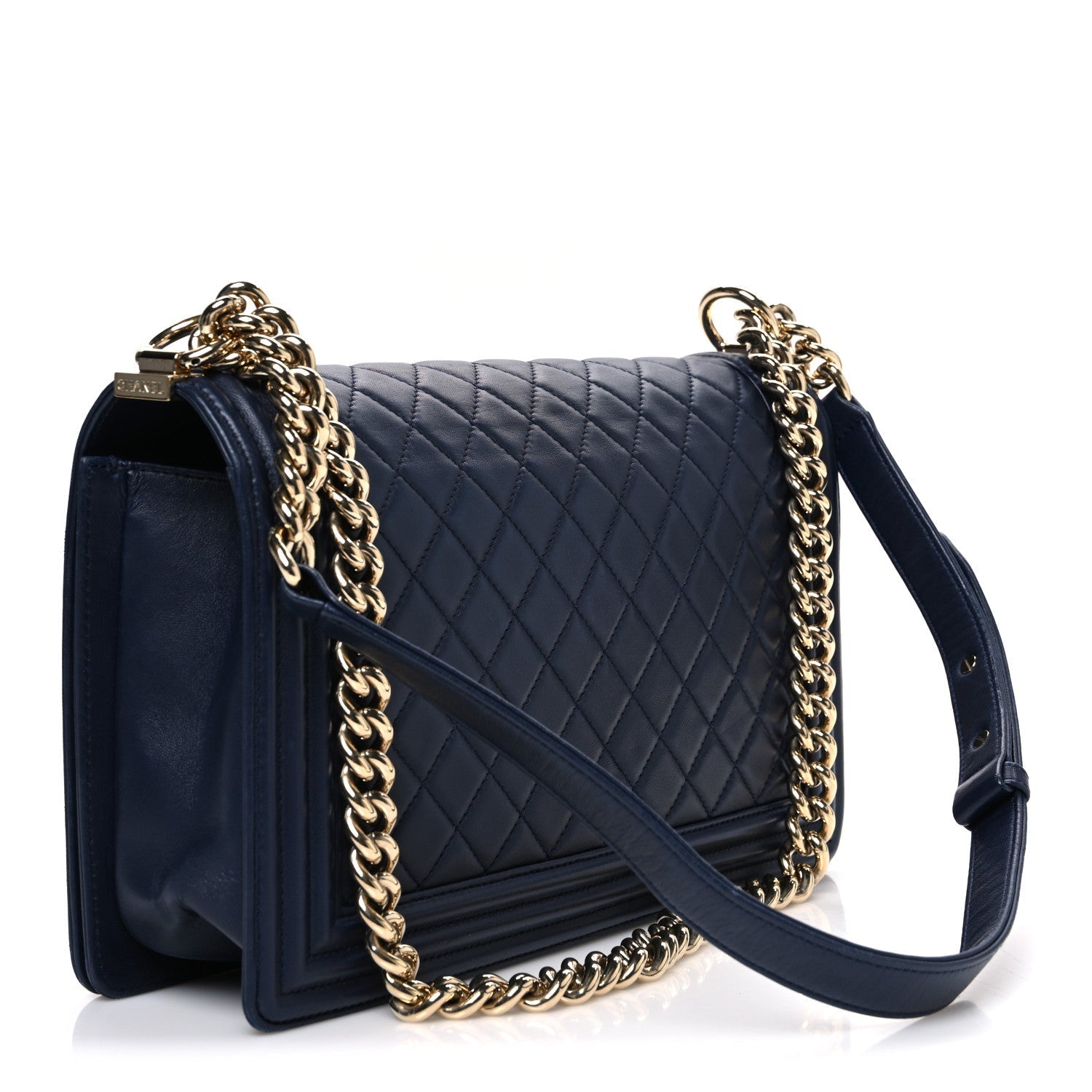 Lambskin Quilted New Medium Boy Flap Dark Navy Blue