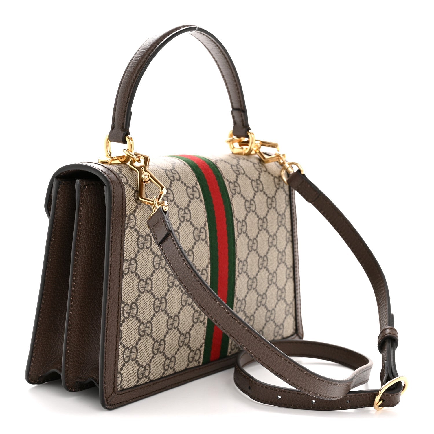 GG Supreme Monogram Textured Dollar Calfskin Web Small Ophidia Padlock Top Handle Bag Beige Ebony New Acero