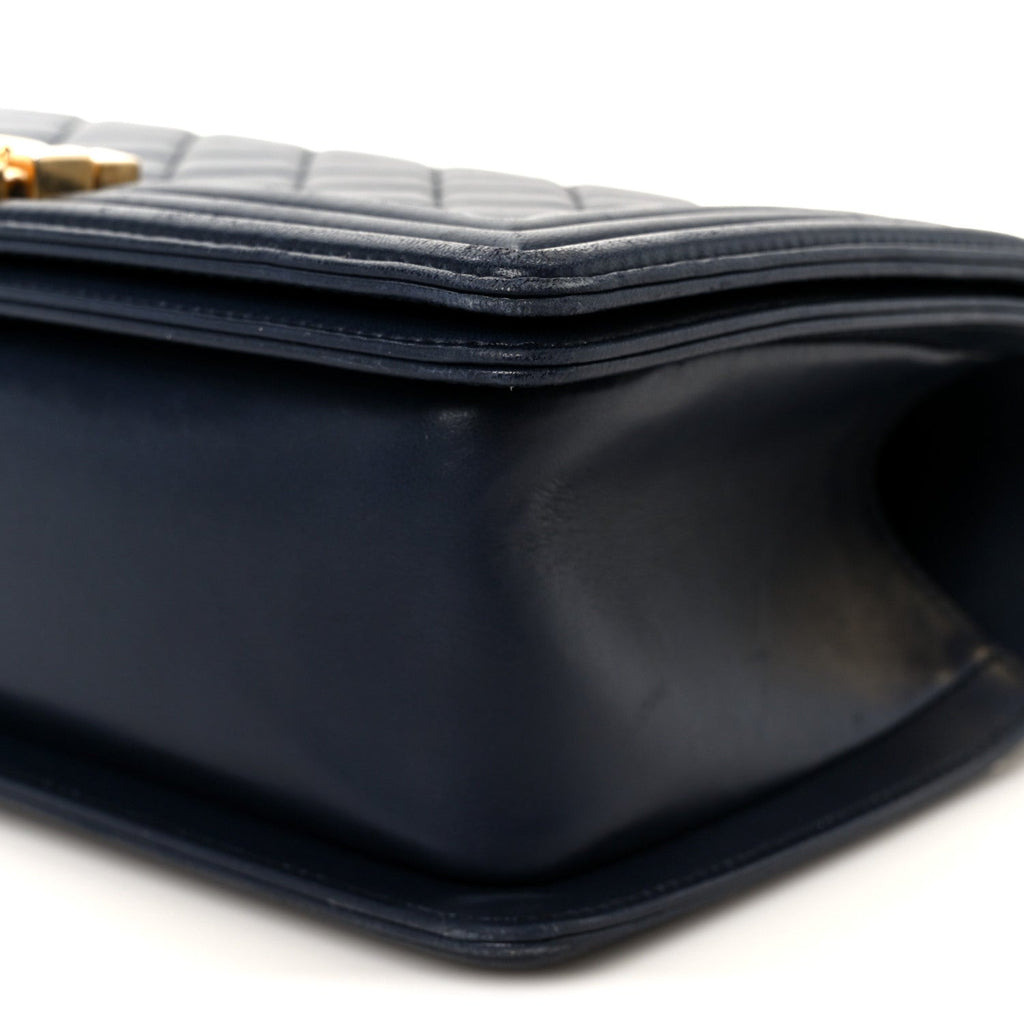 Lambskin Quilted Medium Boy Flap Dark Navy