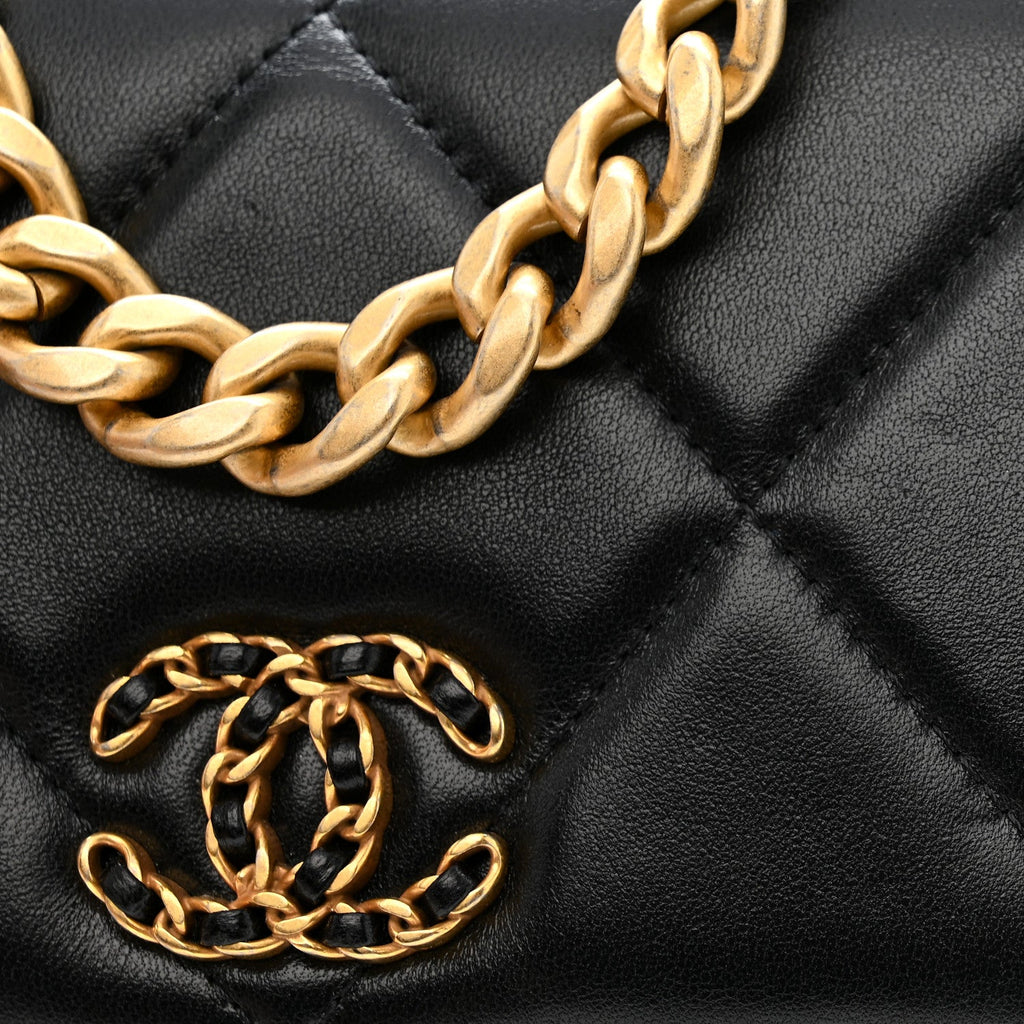 Lambskin Quilted Chanel 19 Wallet On Chain WOC Black