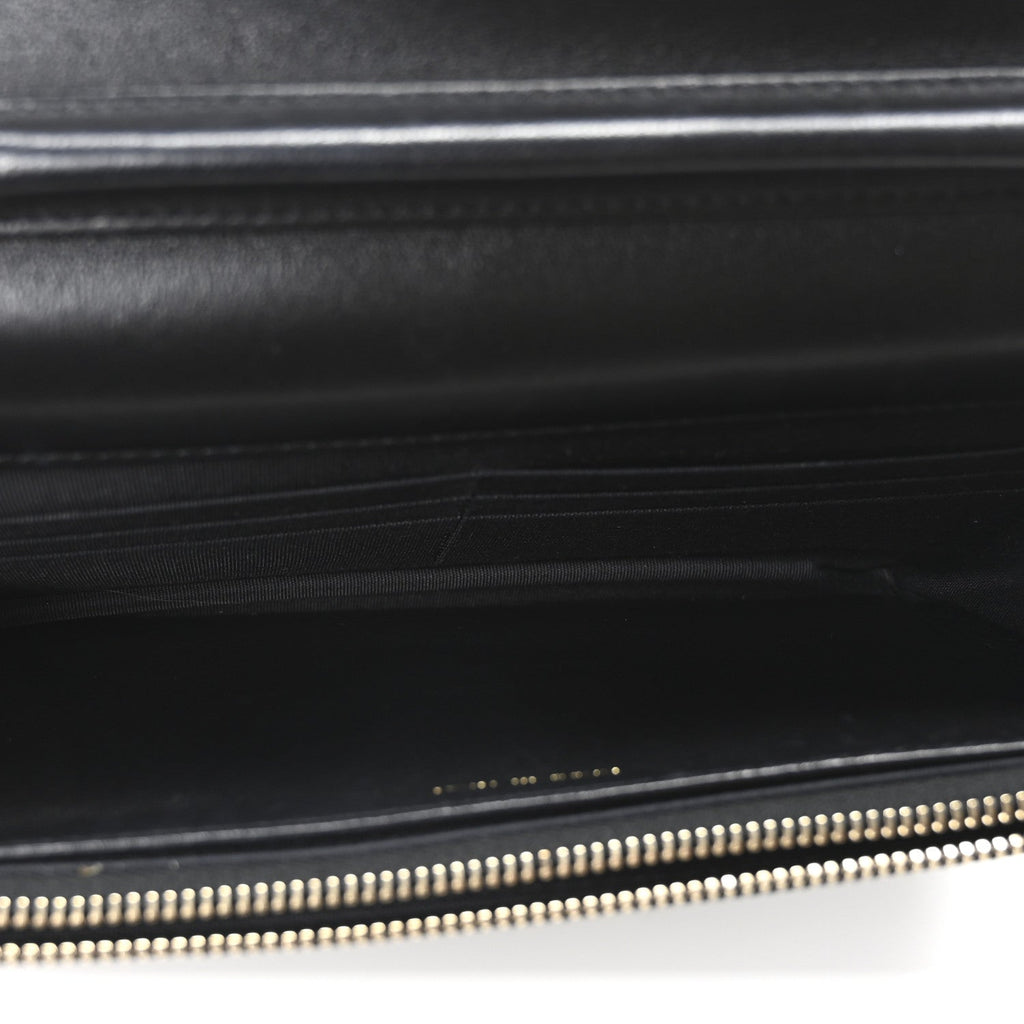 Lambskin Quilted Golden Class Wallet on Chain WOC Black