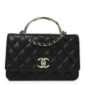 Lambskin Quilted Crystal Handle Wallet On Chain WOC Black