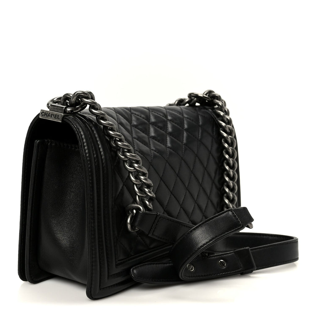 Lambskin Quilted Medium Boy Flap Black