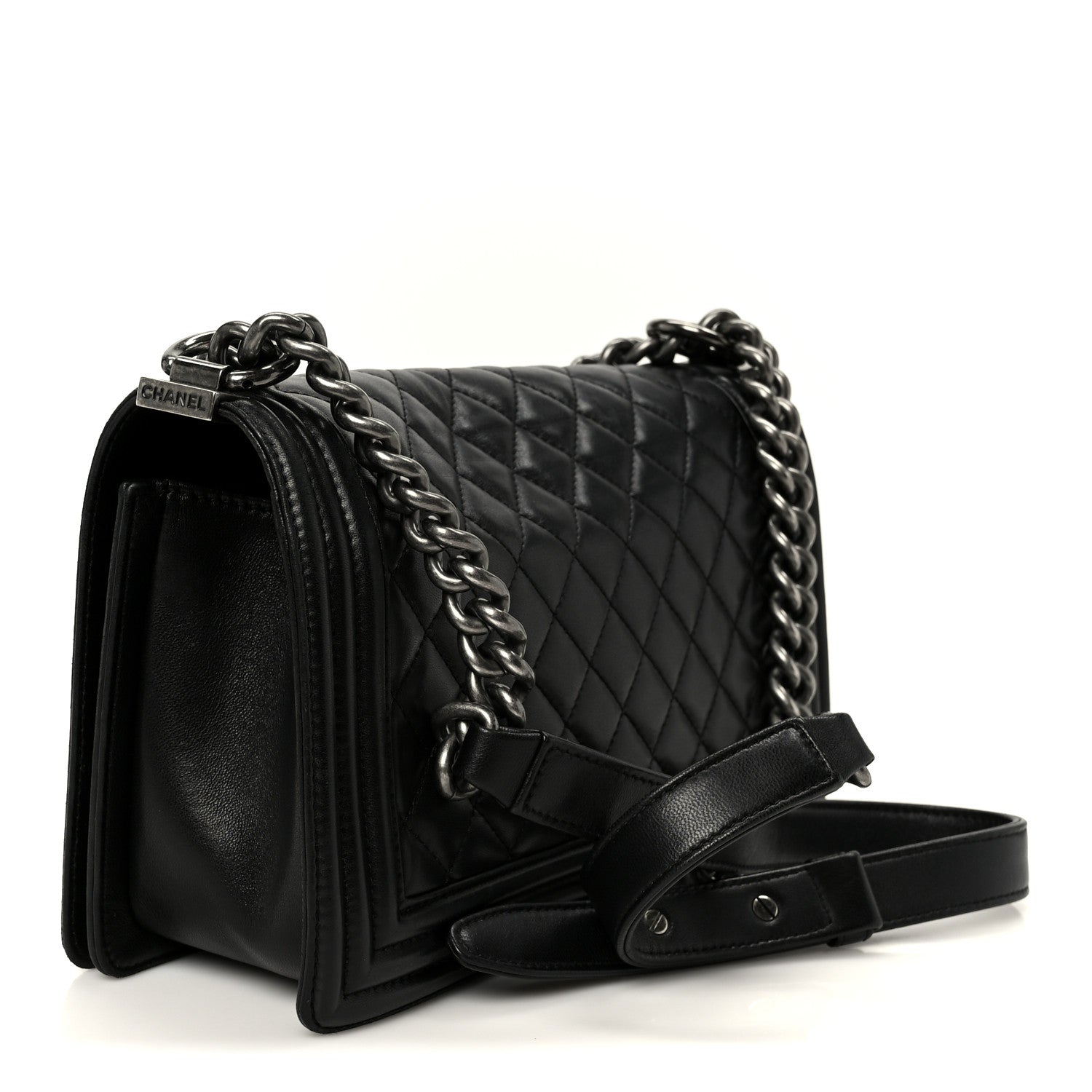 Lambskin Quilted Medium Boy Flap Black