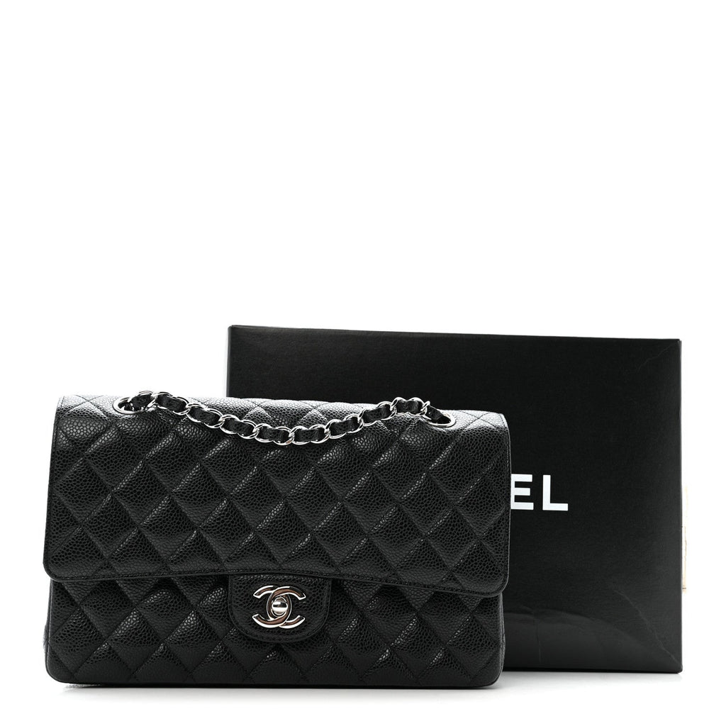 Caviar Quilted Medium Double Flap Black