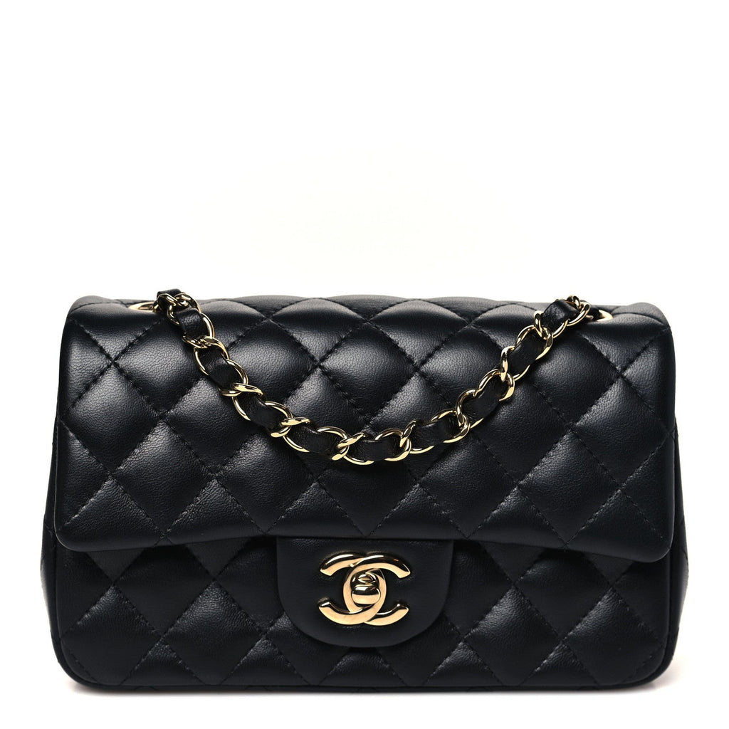 Lambskin Quilted Mini Rectangular Flap Black