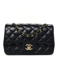 Lambskin Quilted Mini Rectangular Flap Black