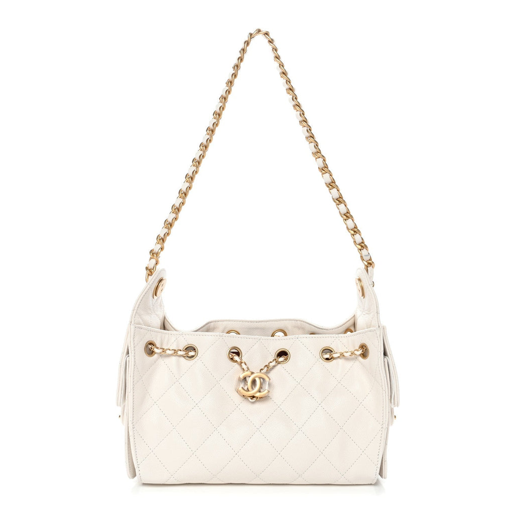 Caviar Quilted Mini Chanel 25 Handbag White
