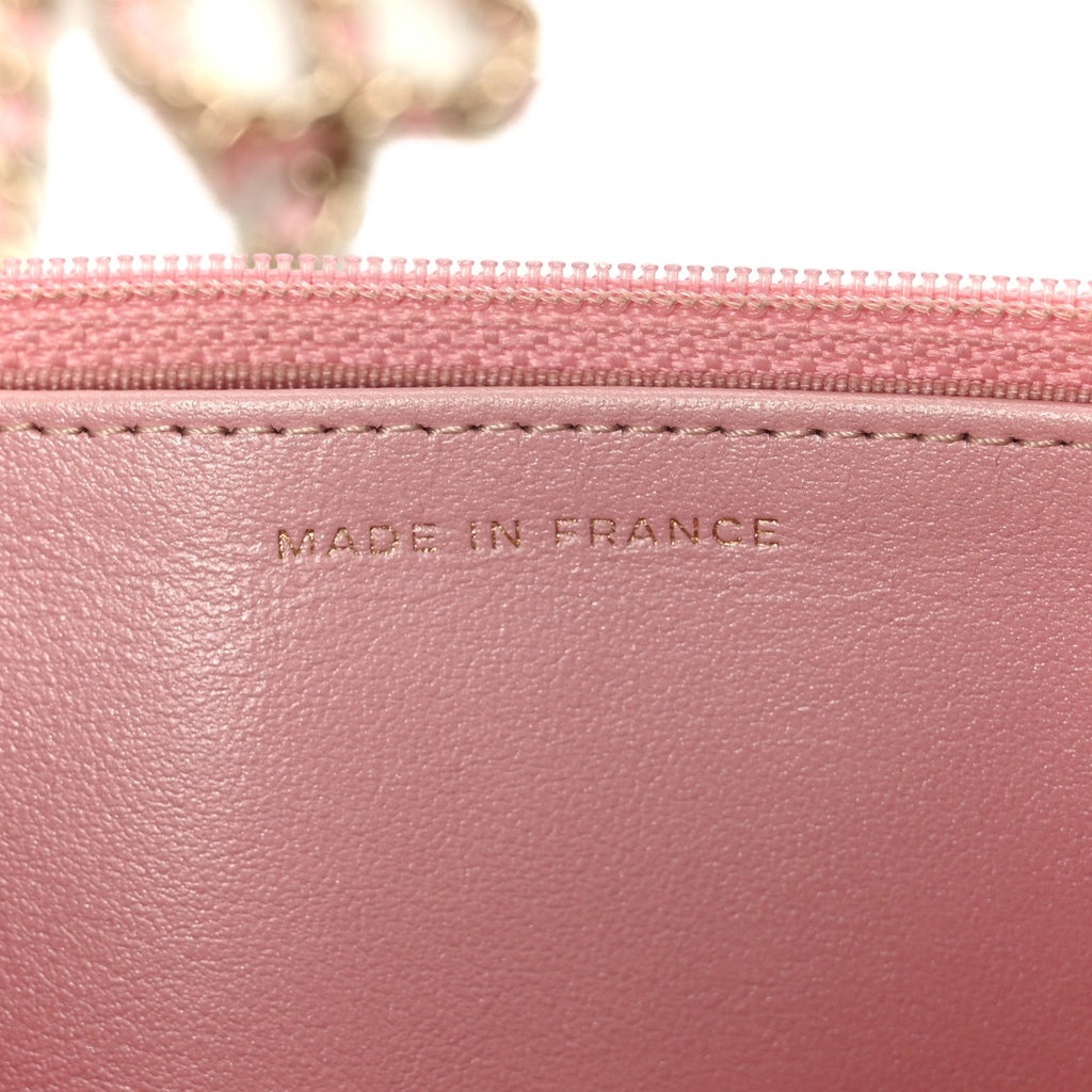 Iridescent Caviar Quilted Wallet on Chain WOC Rose Pink