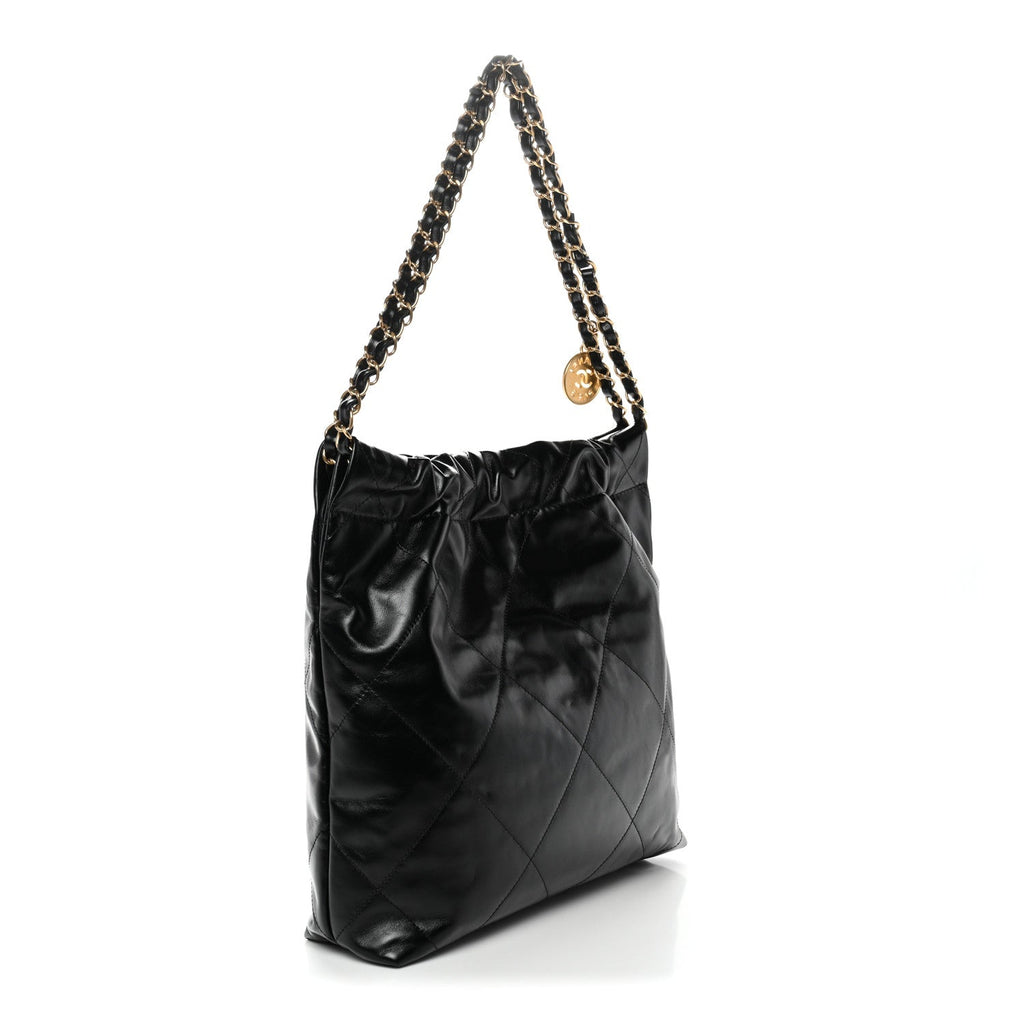Shiny Calfskin Quilted Small Chanel 22 Black