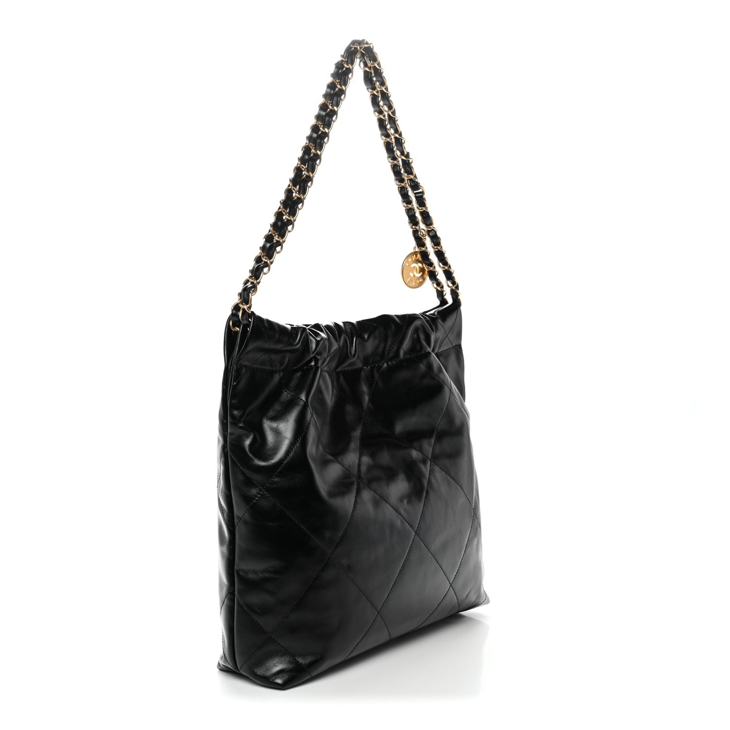Shiny Calfskin Quilted Small Chanel 22 Black