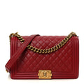 Lambskin Quilted New Medium Boy Flap Dark Red
