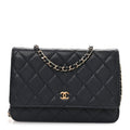 Caviar Quilted Wallet on Chain WOC Navy Blue