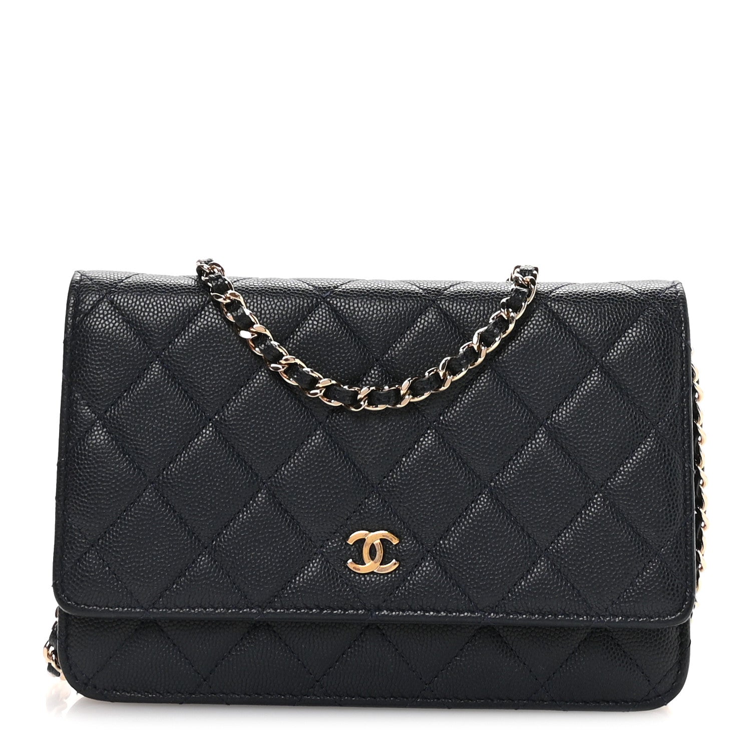 Caviar Quilted Wallet on Chain WOC Navy Blue