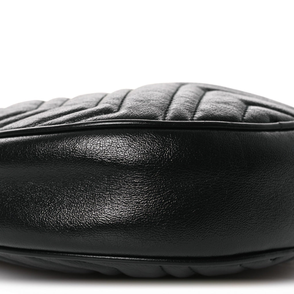 Azalea Calfskin Matelasse Heart Mini GG Marmont Round Shoulder Bag Black