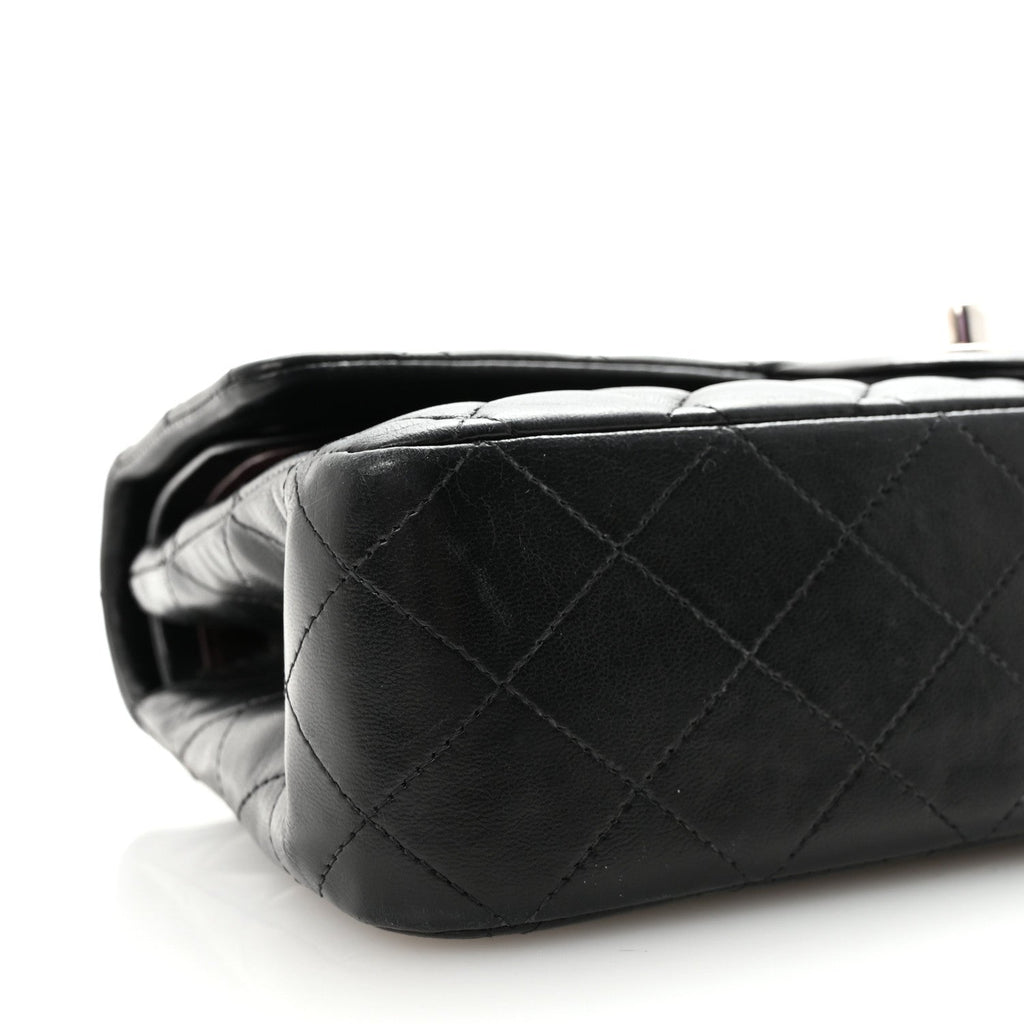 Lambskin Quilted Medium Double Flap Black