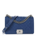 Caviar Quilted Medium Boy Flap Dark Blue