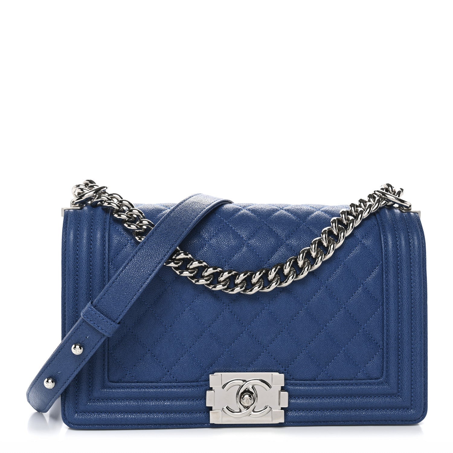 Caviar Quilted Medium Boy Flap Dark Blue