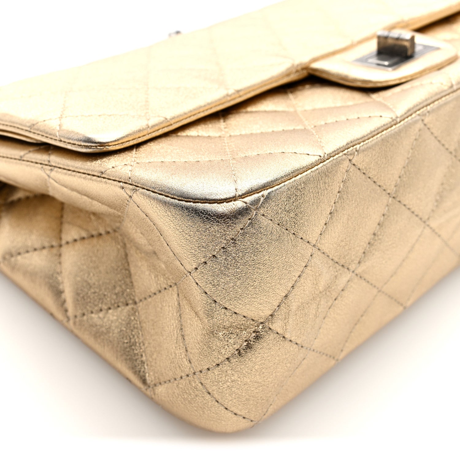 Metallic Aged Calfskin Quilted 2.55 Reissue 227 Flap Pale Gold