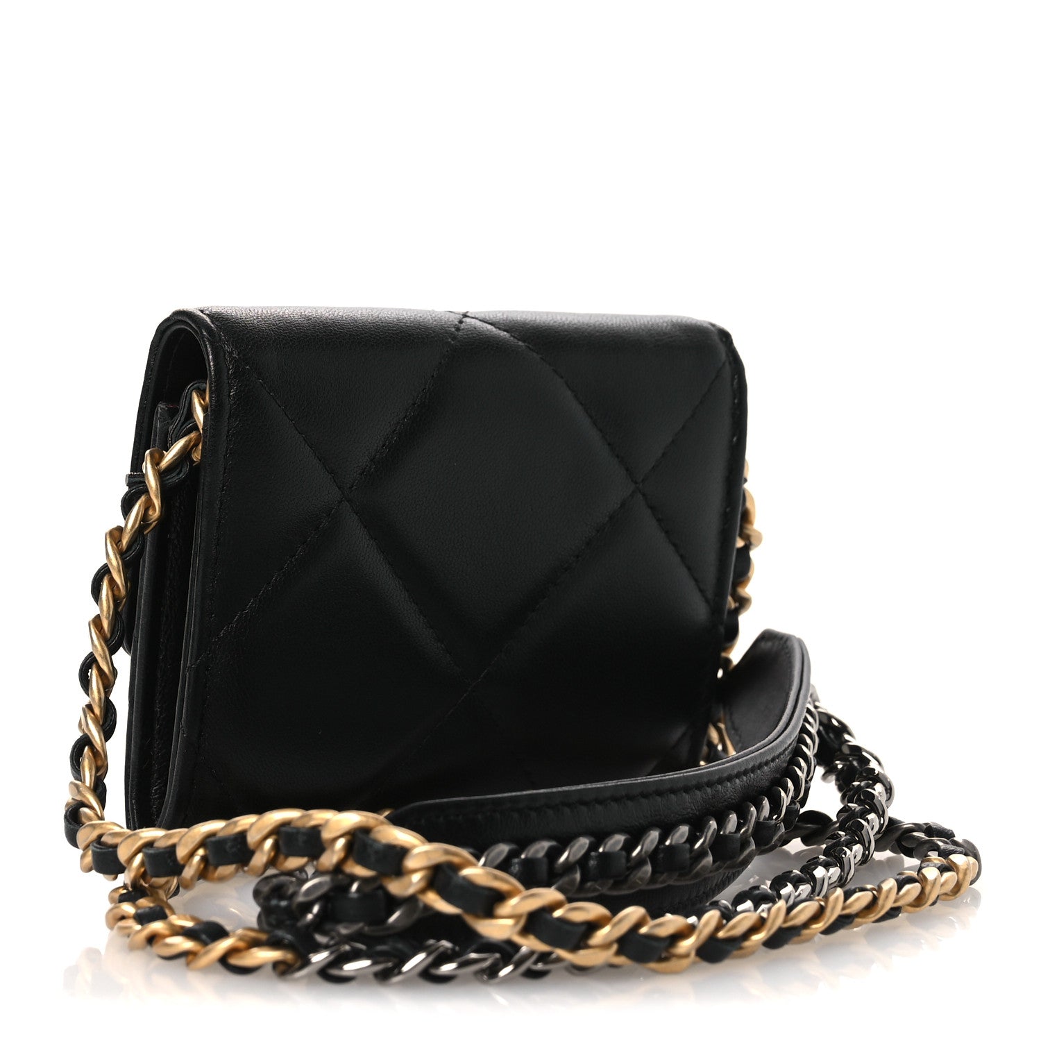 Lambskin Quilted Chanel 19 Flap Coin Purse With Chain Black