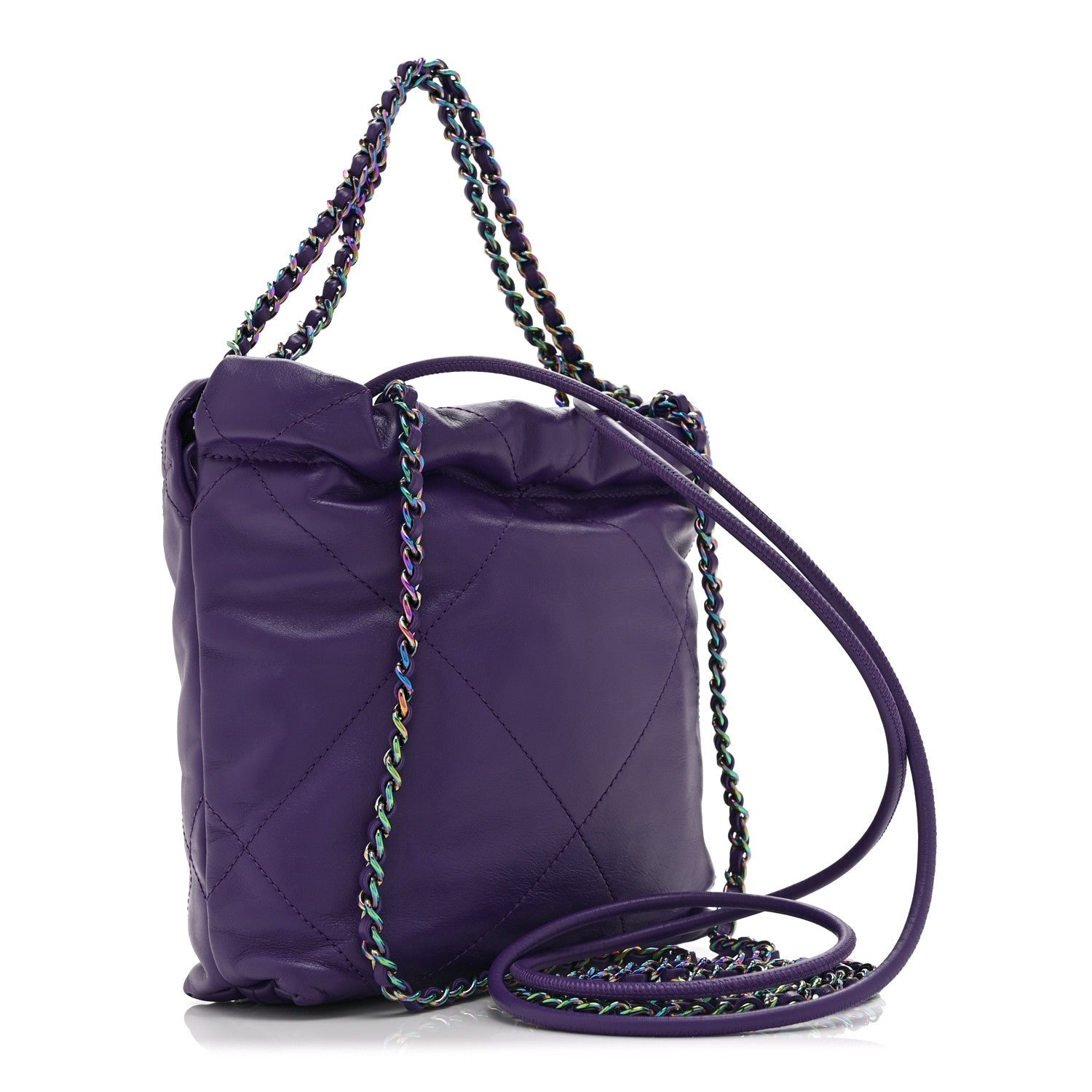 Shiny Calfskin Quilted Rainbow Mini Chanel 22 Purple