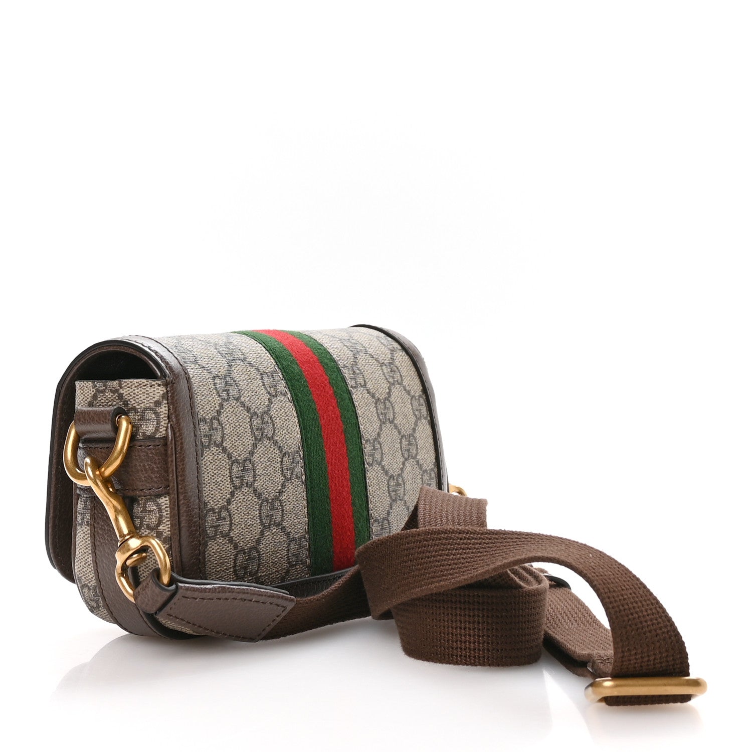 GG Supreme Monogram Web Mini Ophidia Flap Shoulder Bag Brown