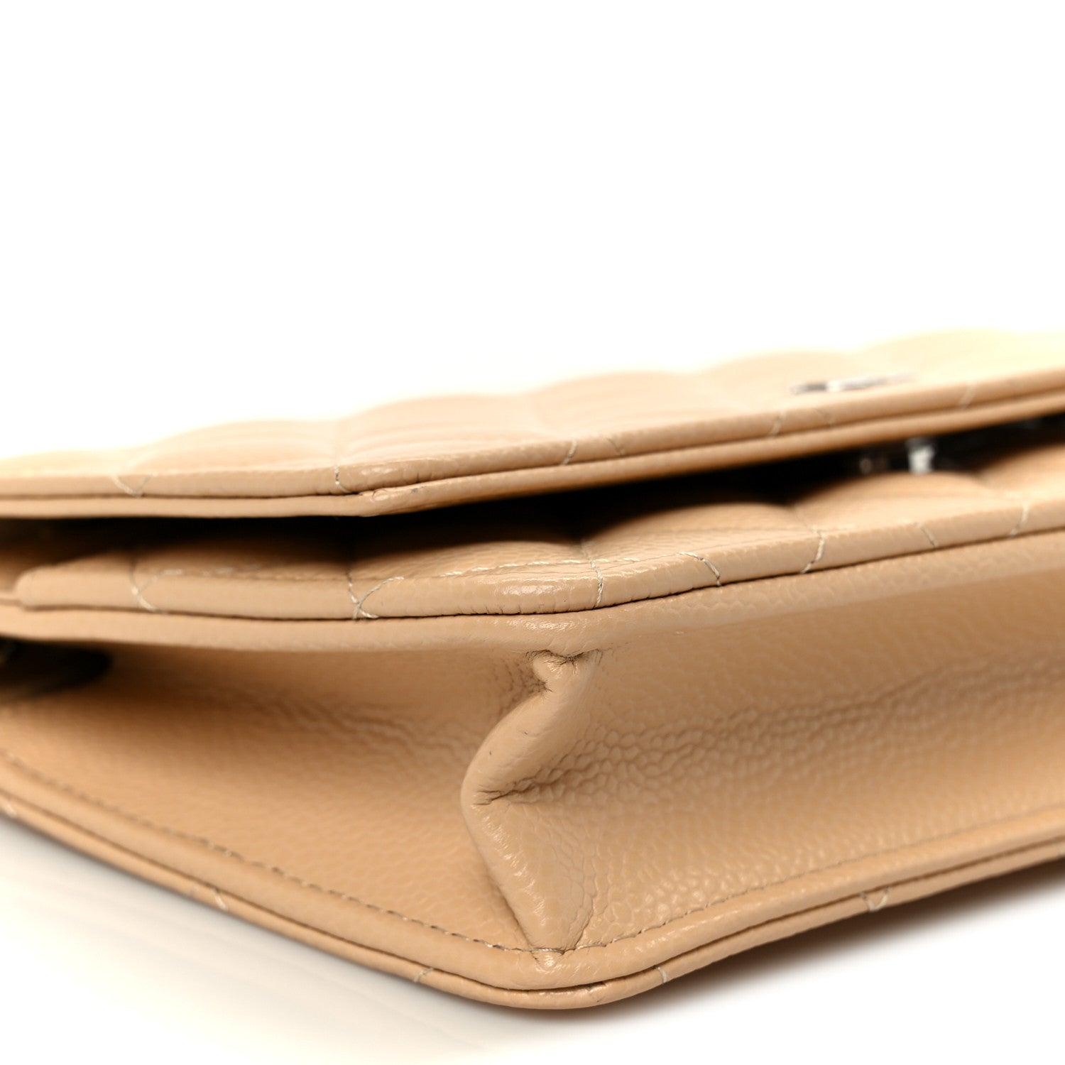 Caviar Quilted Wallet on Chain WOC Beige