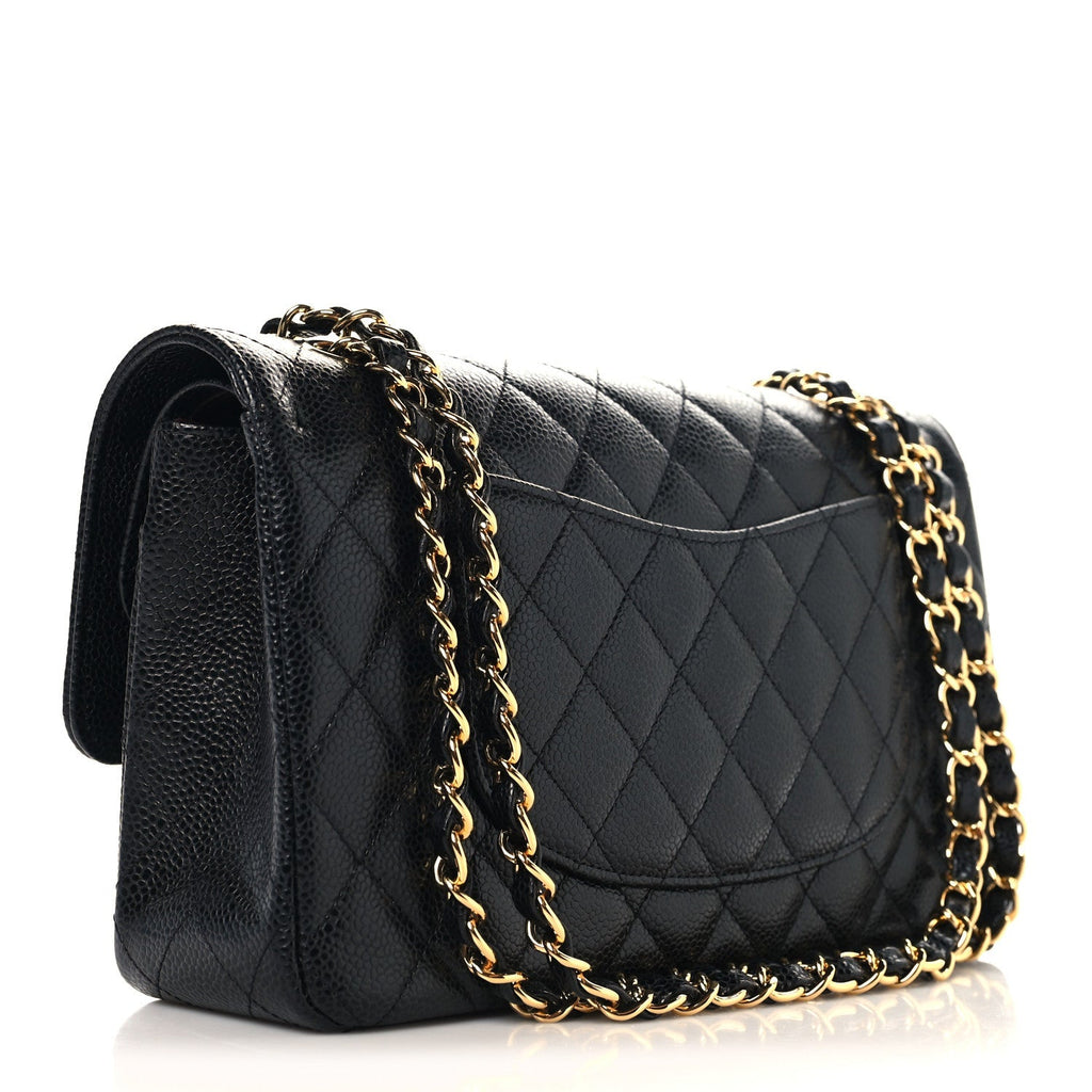 Caviar Quilted Medium Double Flap Black