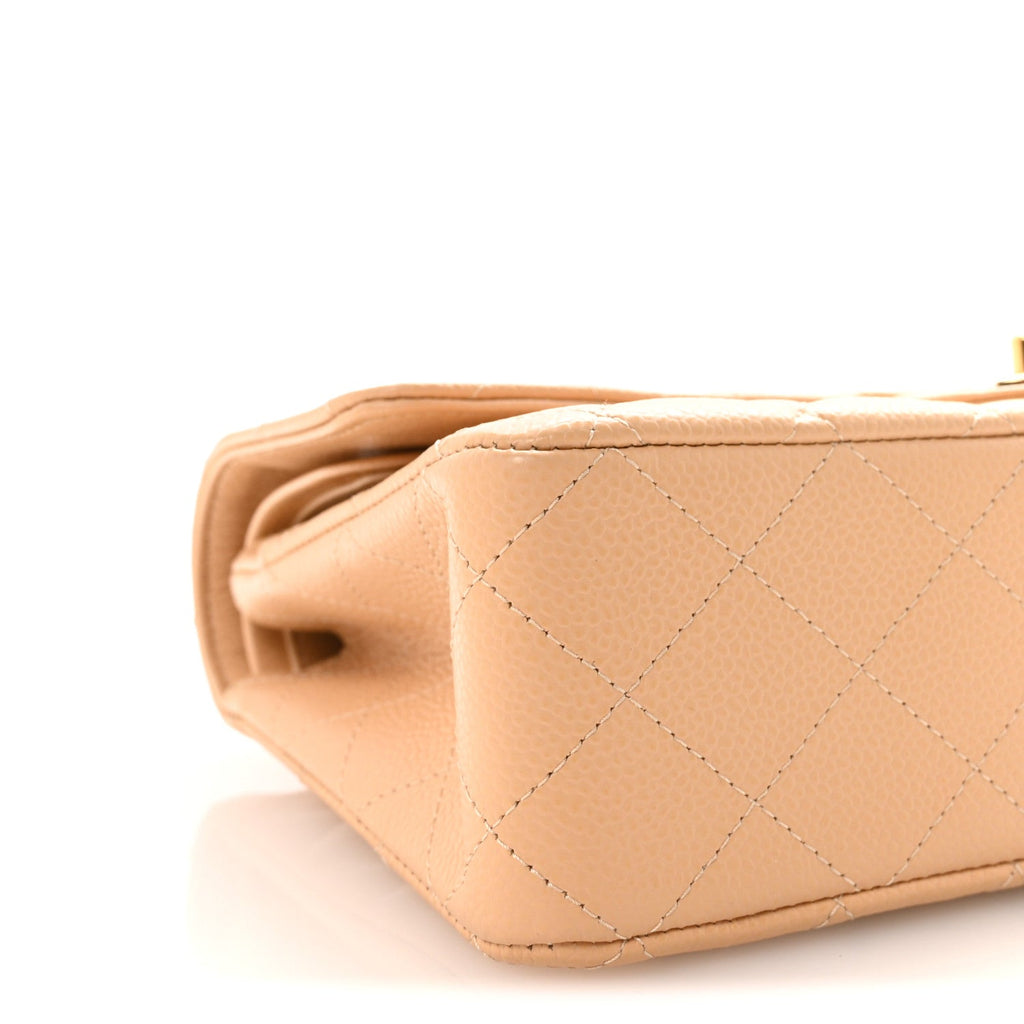 Caviar Quilted Medium Double Flap Beige