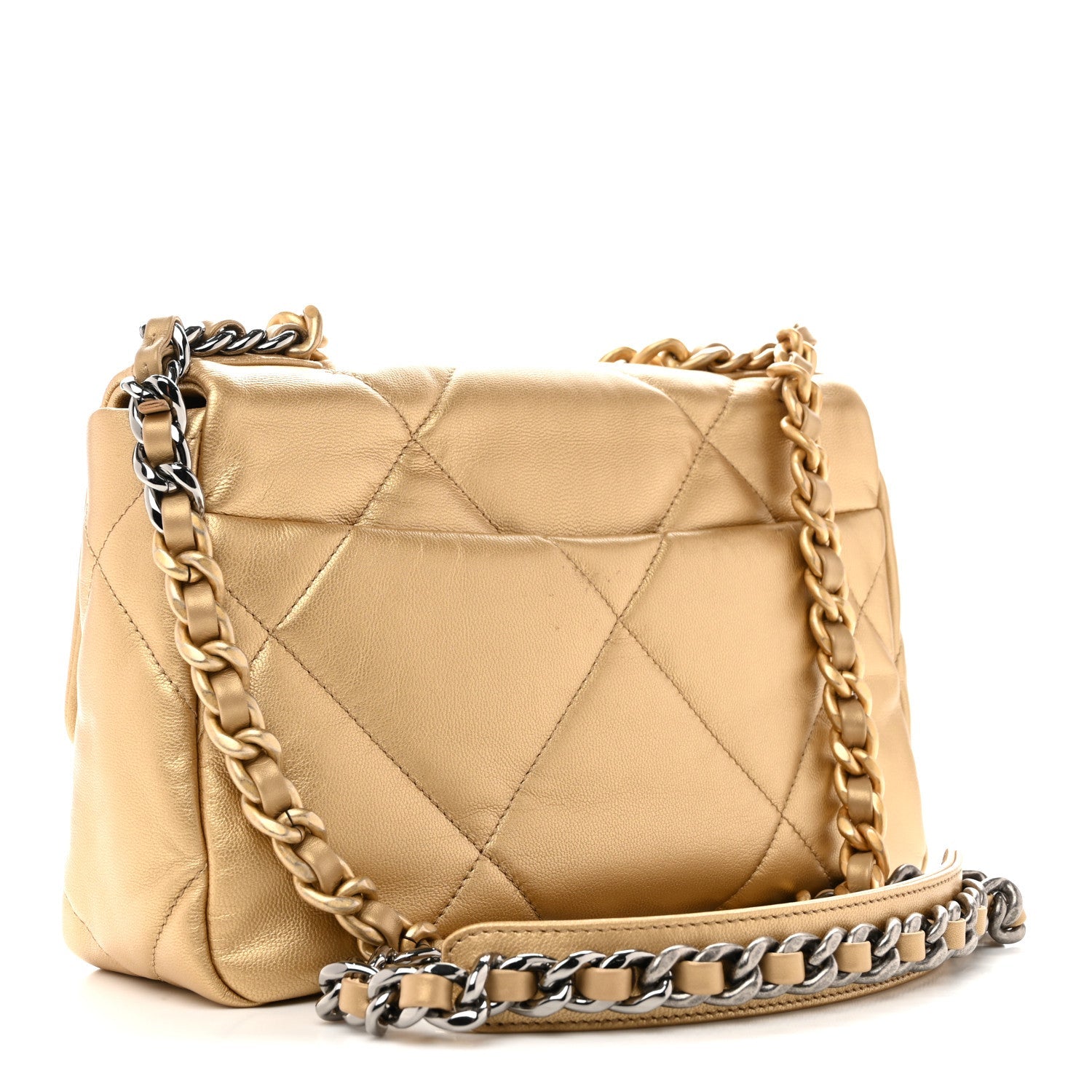 Metallic Goatskin Quilted Medium Chanel 19 Flap Gold