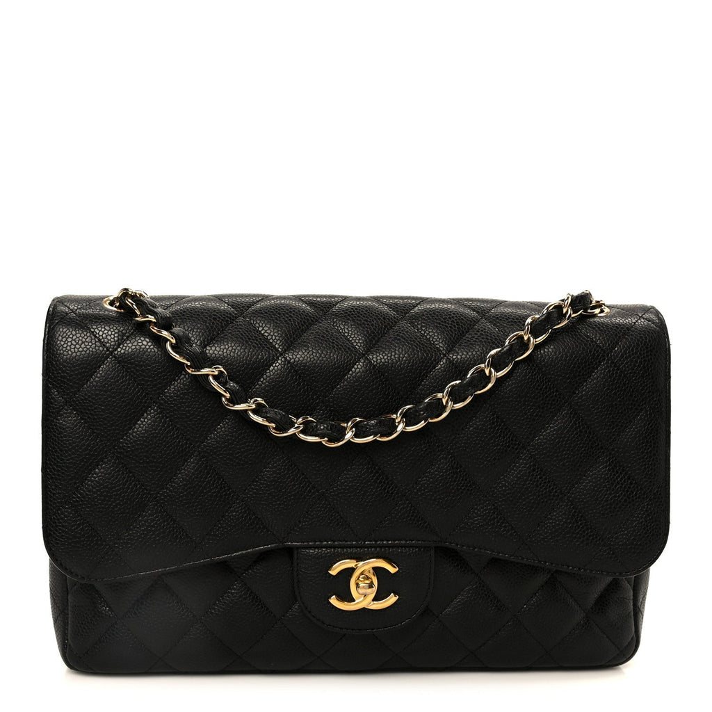Caviar Quilted Jumbo Double Flap Black
