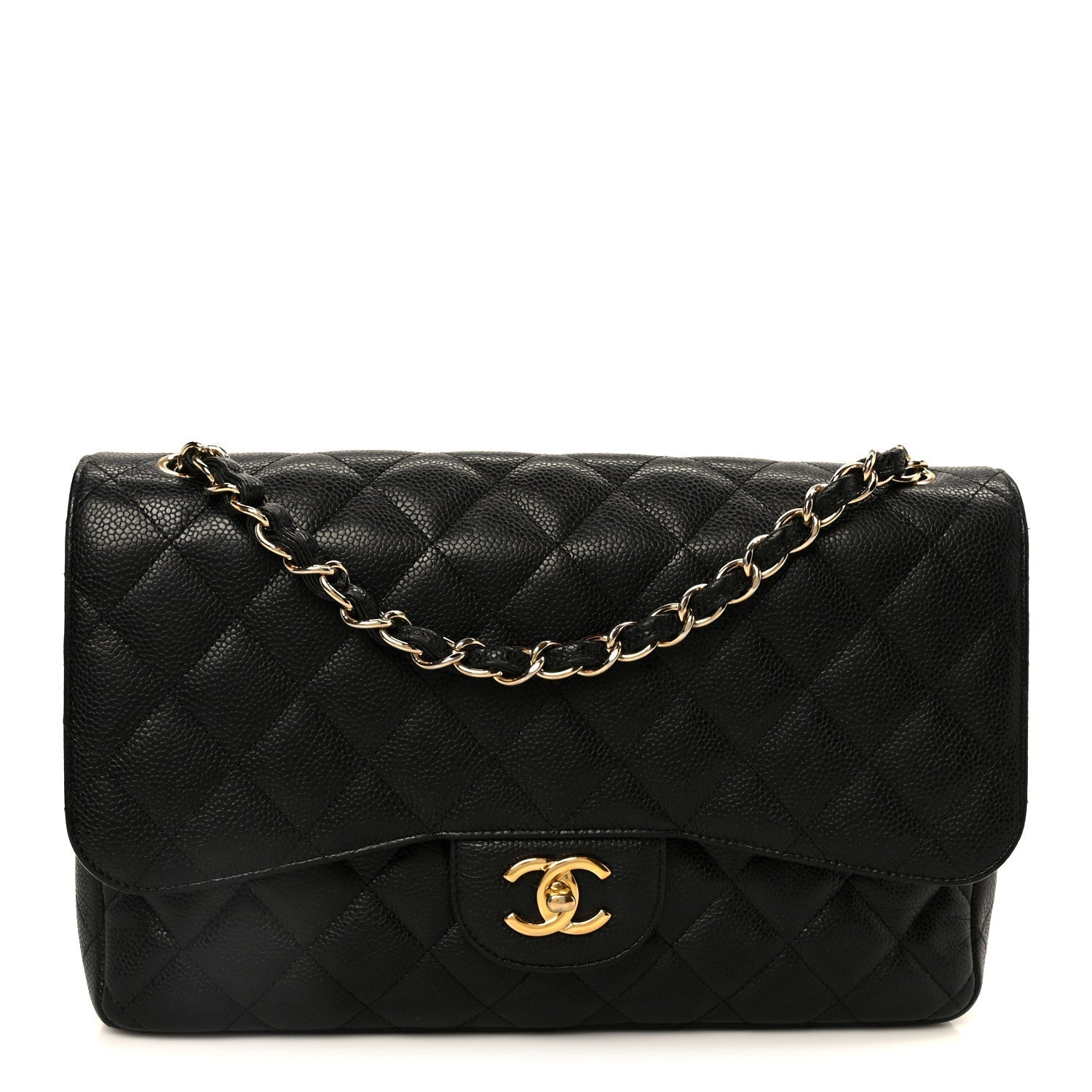 Caviar Quilted Jumbo Double Flap Black