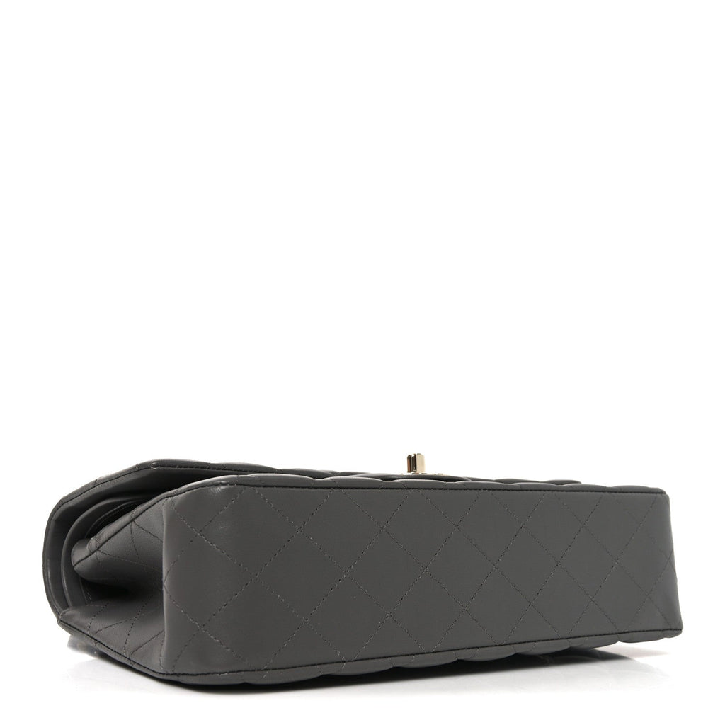 Lambskin Quilted Medium Double Flap Grey