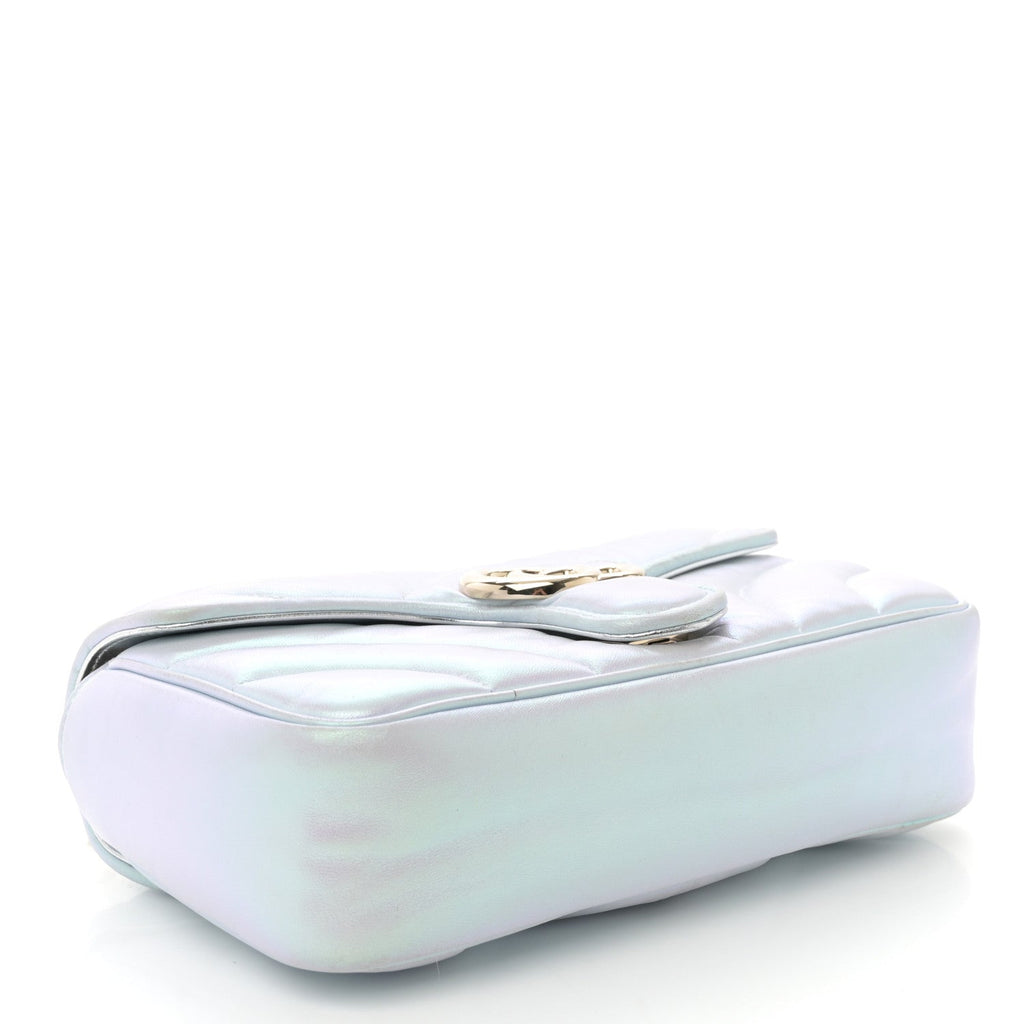 Iridescent Nappa Chevron Matelasse Small GG Marmont Shoulder Bag Iridescent Snow Light Blue