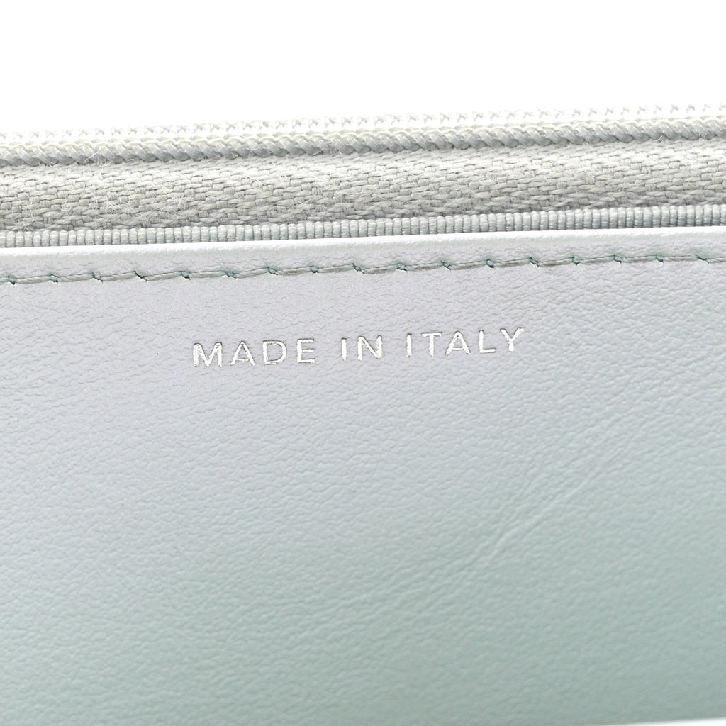 Iridescent Calfskin Quilted Wallet On Chain WOC Light Blue