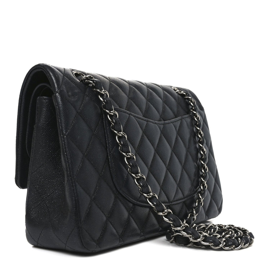 Iridescent Caviar Quilted Medium Double Flap Black