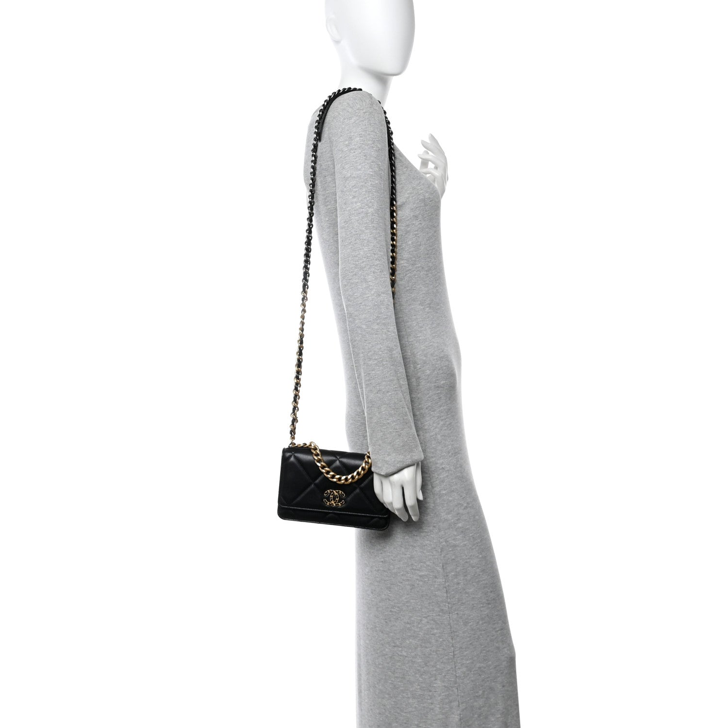 Lambskin Quilted Chanel 19 Wallet On Chain WOC Black