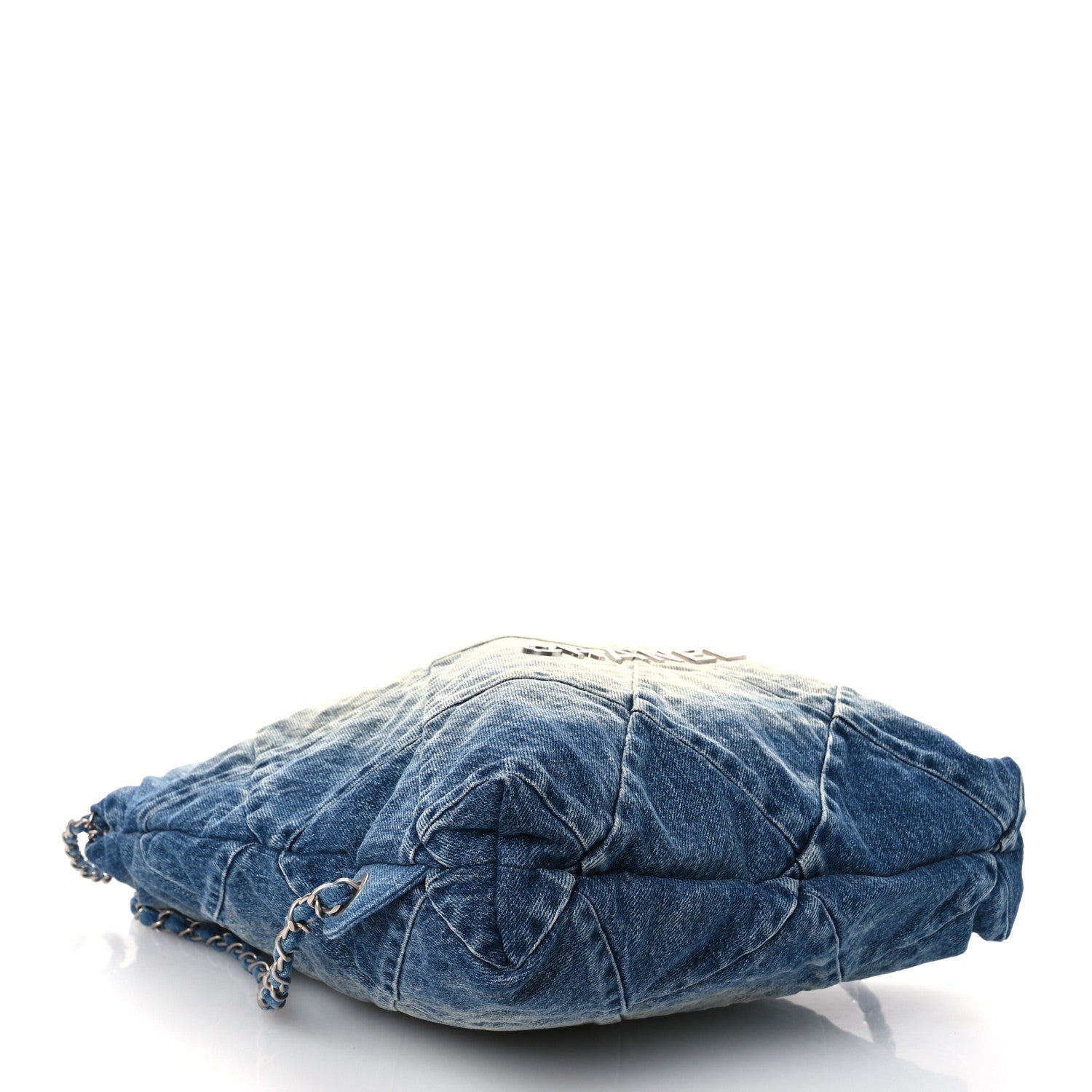 Denim Quilted Chanel 22 Backpack Blue