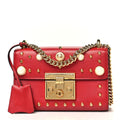 Calfskin Studded Small Padlock Shoulder Bag Hibiscus Red