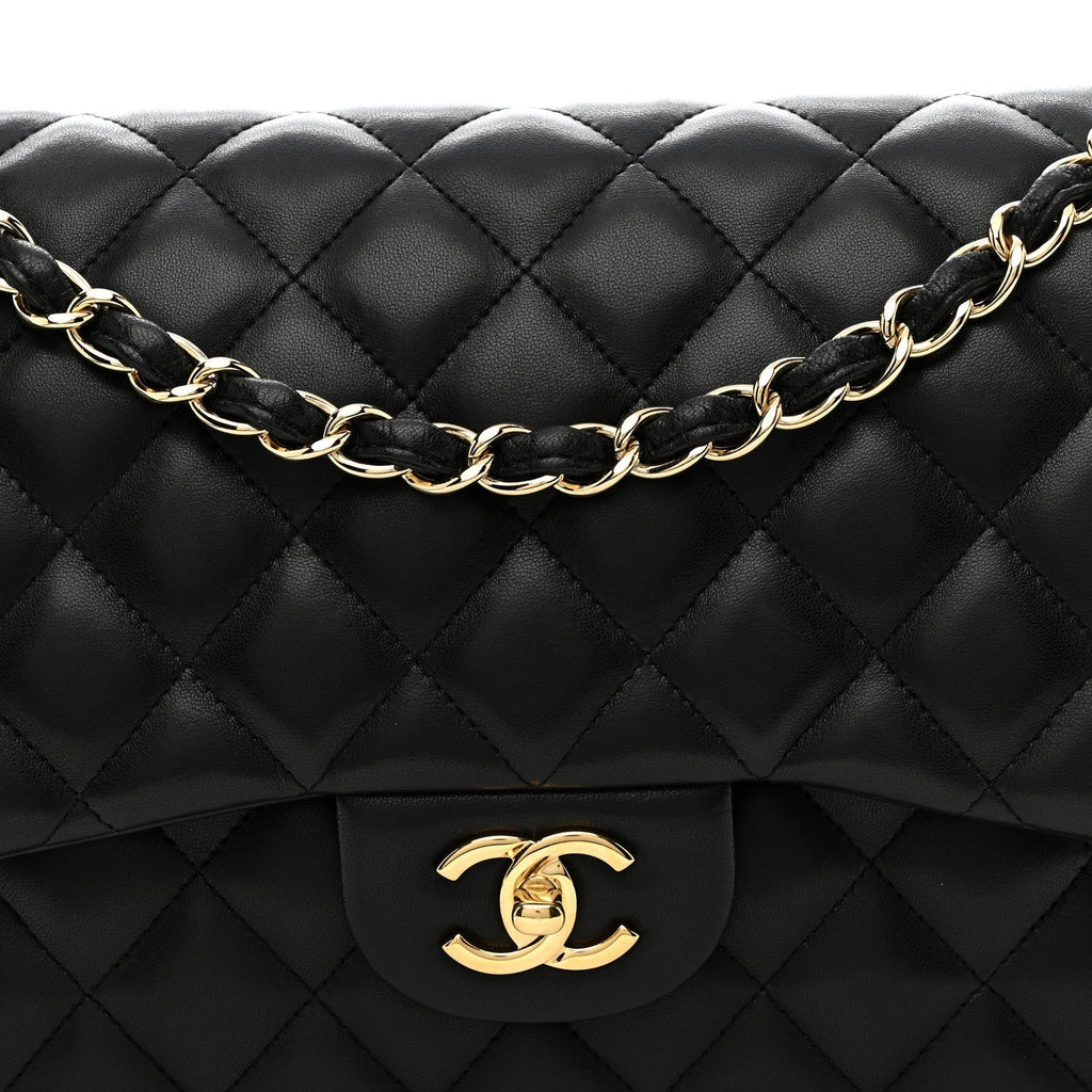 Lambskin Quilted Jumbo Double Flap Black