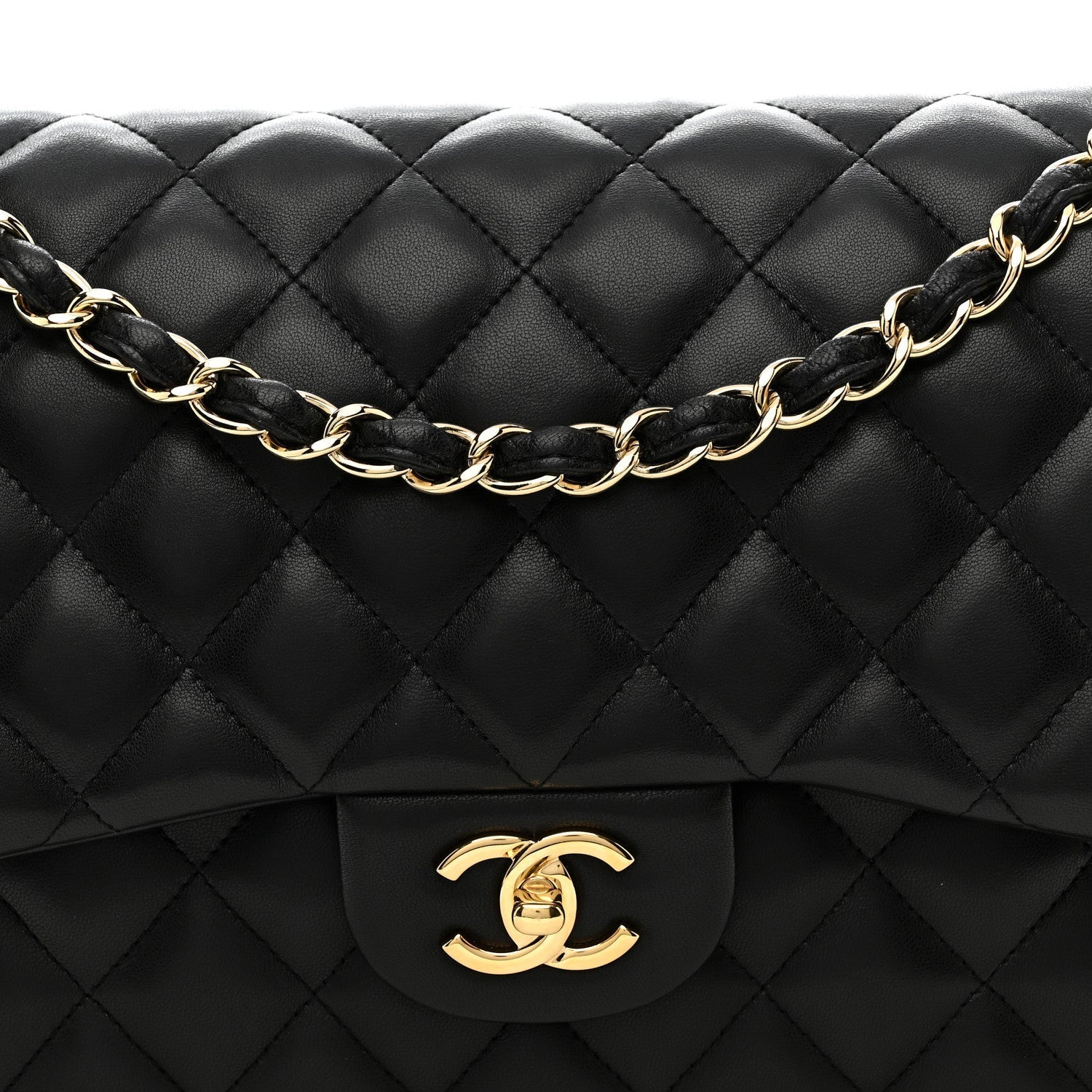 Lambskin Quilted Jumbo Double Flap Black
