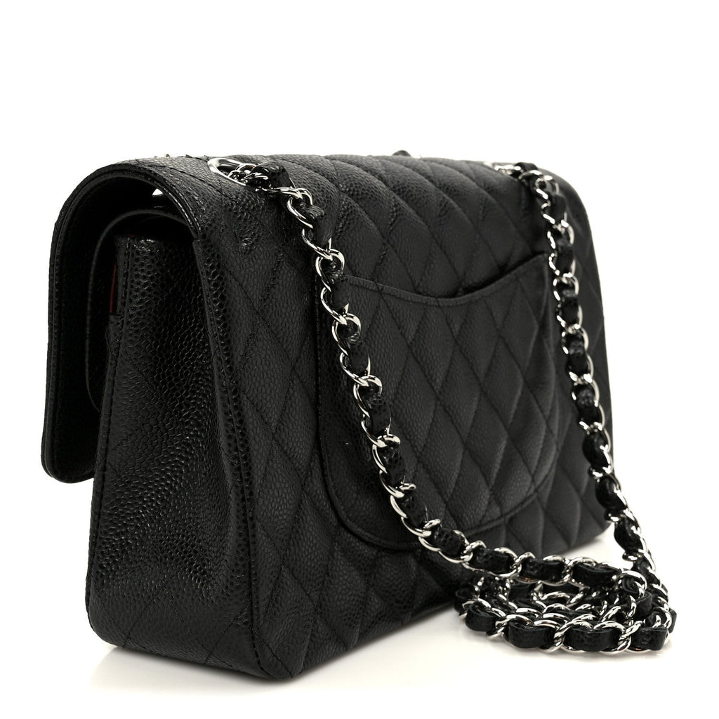 Caviar Quilted Medium Double Flap Black