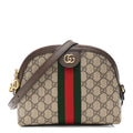 GG Supreme Monogram Textured Dollar Calfskin Web Small Ophidia Dome Shoulder Bag Beige Ebony New Acero