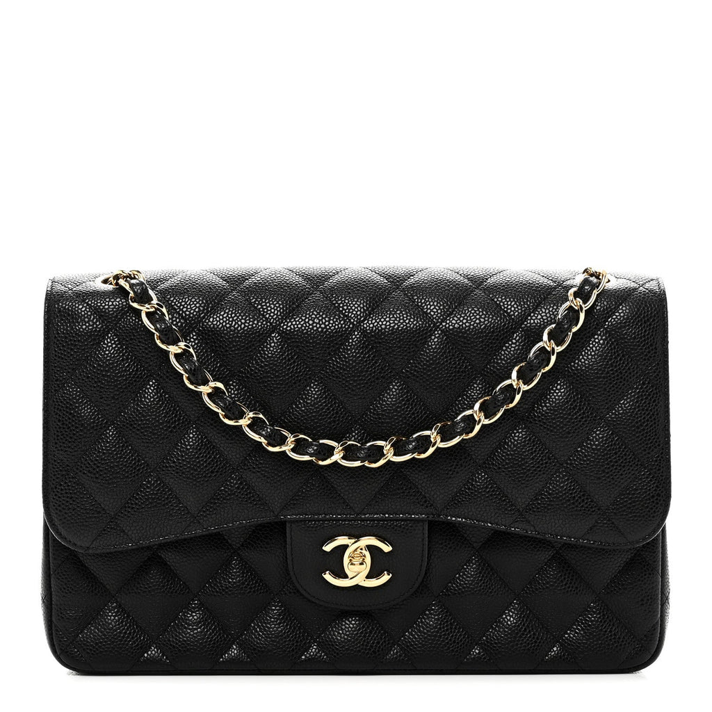Caviar Quilted Jumbo Double Flap Black