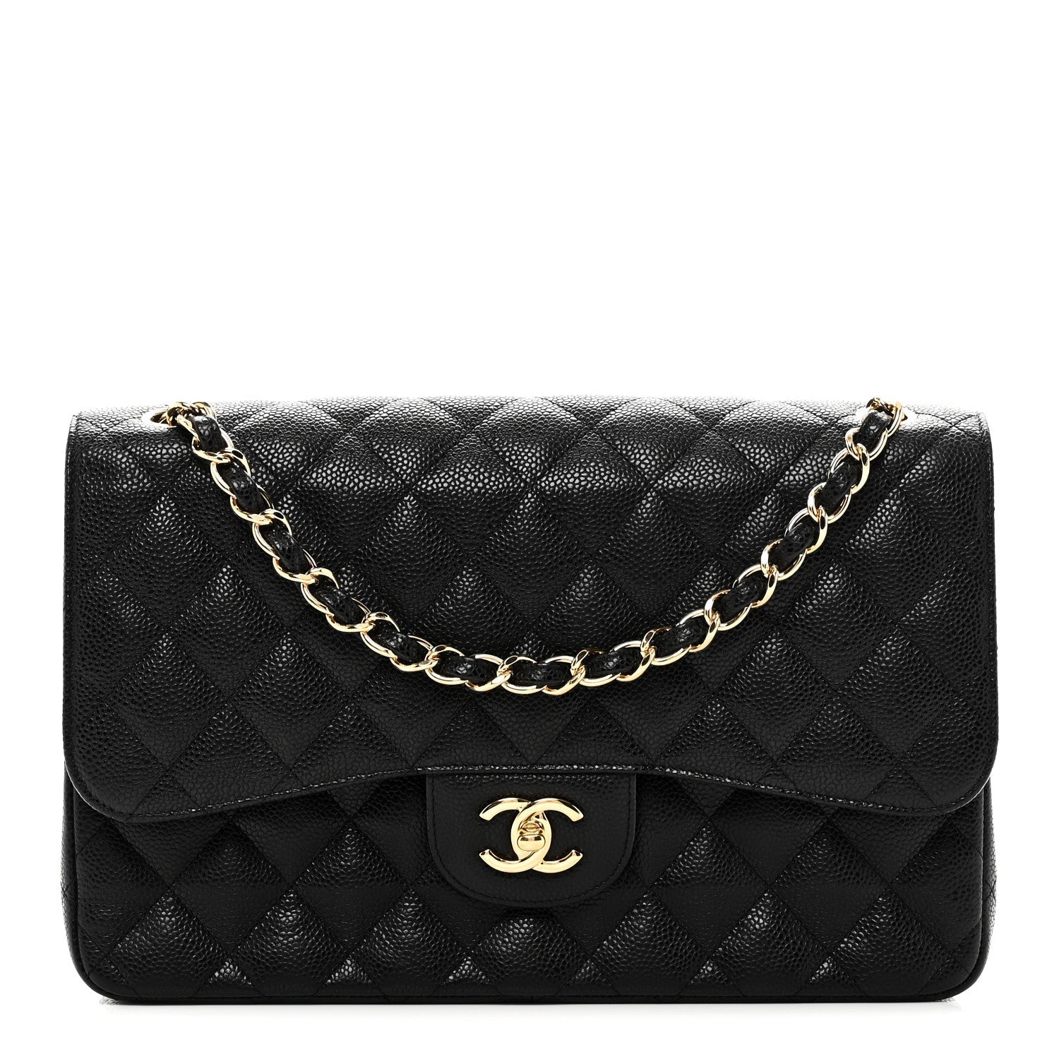 Caviar Quilted Jumbo Double Flap Black