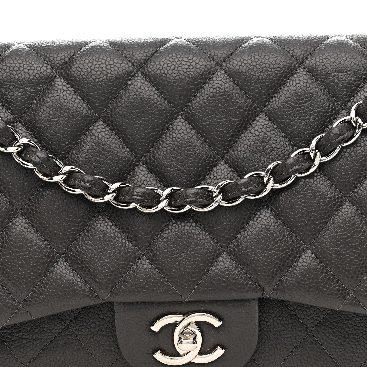 Caviar Quilted Jumbo Double Flap Grey