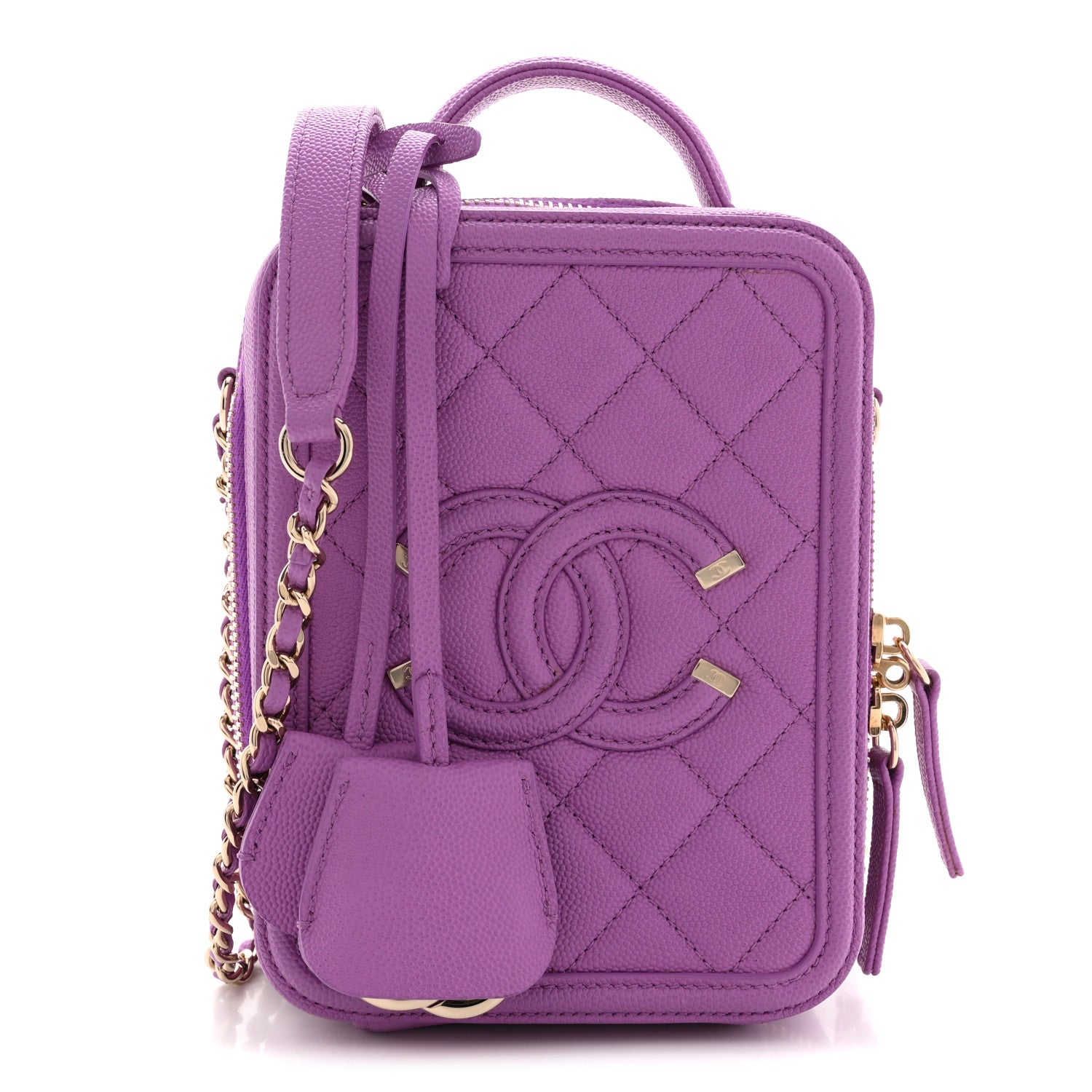 Caviar Quilted CC North South Filigree Vanity Case Purple