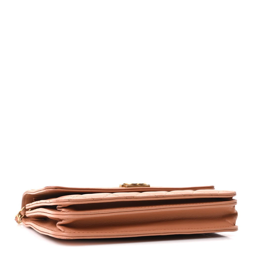 Calfskin Quilted Boy Square Wallet on Chain WOC Brown