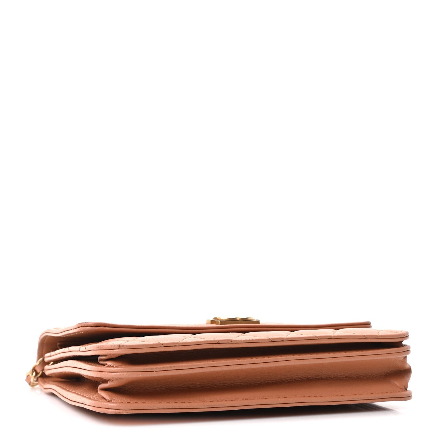 Calfskin Quilted Boy Square Wallet on Chain WOC Brown